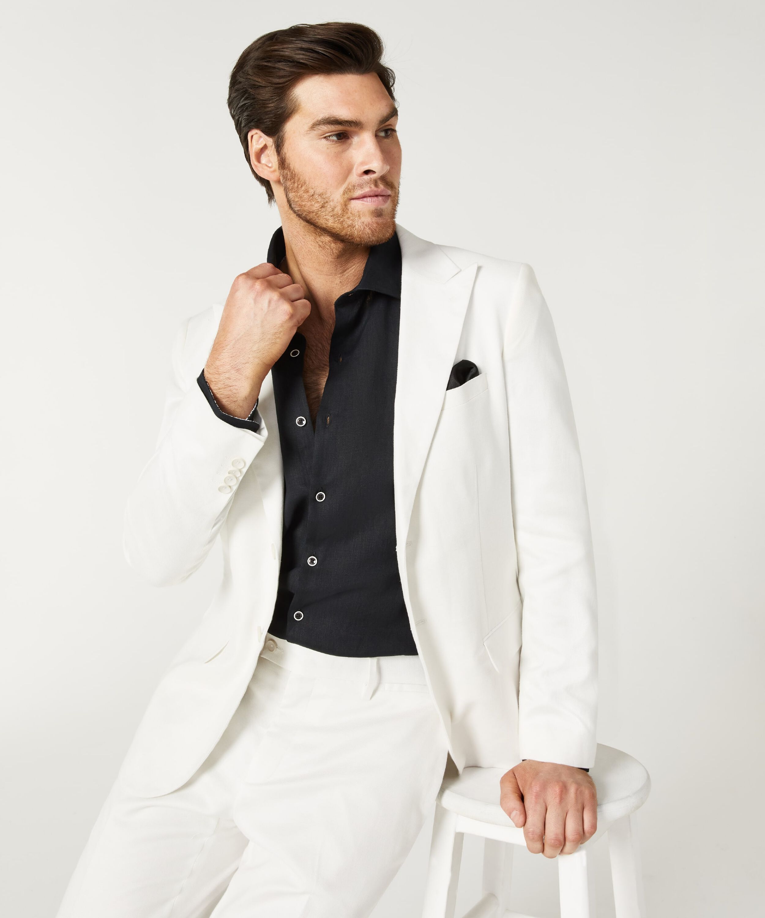 Relaxed Slim Linen Blend Soft Tailored Jacket Ivory Suit Jackets